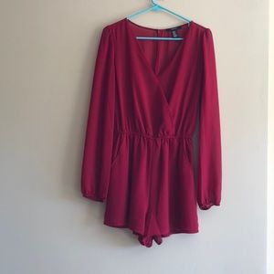 Long Sleeve Dark Red Romper